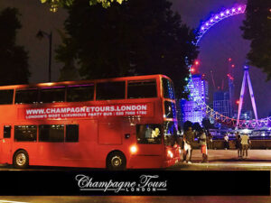 Champagne Tours - London's Most Luxurious Party Bus Hire - Red Bus Exterior Embankment