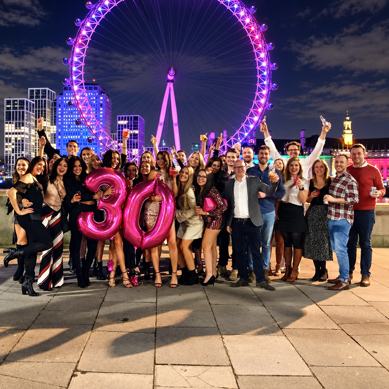 Birthday party on the bus by the London Eye